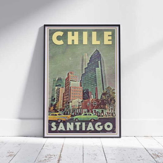 Framed SANTIAGO GREEN POSTER | Limited Edition | Original Design by Alecse™ | Vintage Travel Poster Series