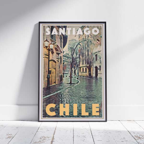Framed Santiago Poster created by Alecse, limited edition travel poster of Chile