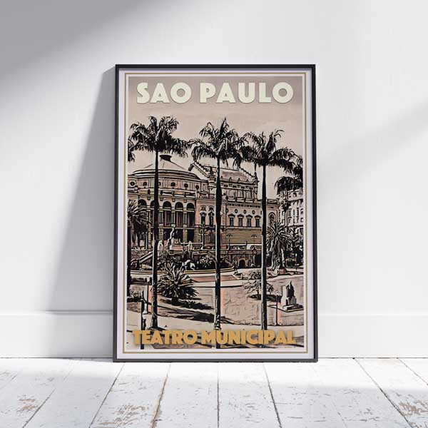 Framed TEATRO MUNICIPAL SAO PAULO POSTER | Limited Edition | Original Design by Alecse™ | Vintage Travel Poster Series