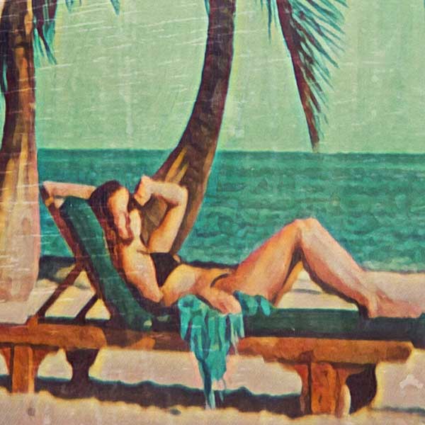 Details of the poster / Close-up view | Please note that all our Art Prints have an half tone render to mimic the old posters printing process where colors were rendered by the juxtaposition of dots of different colors and sizes | Those art prints are not photos and are not supposed to be crisp | All blurs and vintage effects are intended by the artist