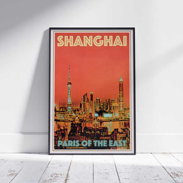 Framed SHANGHAI PARIS POSTER | Limited Edition | Original Design by Alecse™ | Vintage Travel Poster Series