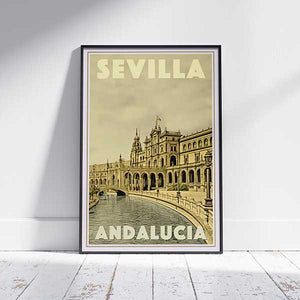 Framed PLAZA DE ESPANA SEVILLA POSTER | Limited Edition | Original Design by Alecse™ | Vintage Travel Poster Series