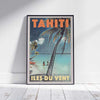 Tahiti travel poster in a frame on a white wooden floor