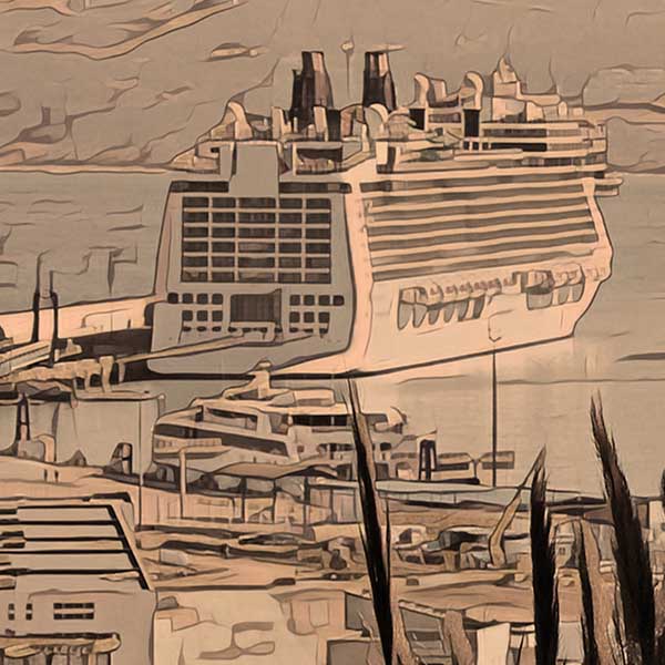 Details of the poster / Close-up view | Please note that all our Art Prints have an half tone render to mimic the old posters printing process where colors were rendered by the juxtaposition of dots of different colors and sizes | Those art prints are not photos and are not supposed to be crisp | All blurs and vintage effects are intended by the artist