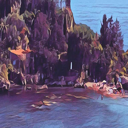 Details of the poster / Close-up view | Please note that all our Art Prints have an half tone render to mimic the old posters printing process where colors were rendered by the juxtaposition of dots of different colors and sizes | Those art prints are not photos and are not supposed to be crisp | All blurs and vintage effects are intended by the artist