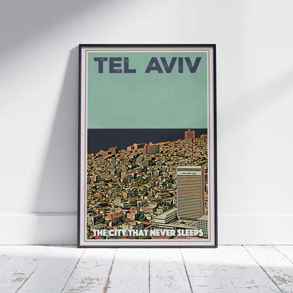 Framed TEL AVIV NEVER SLEEPS POSTER | Limited Edition | Original Design by Alecse™ | Vintage Travel Poster Series