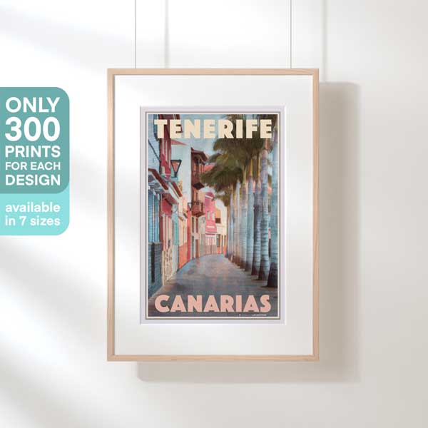 Hanging framed Puerto de la Cruz poster with limited-edition text – Highlighting Alecse’s limited run of 300 total copies, spread across 8 sizes