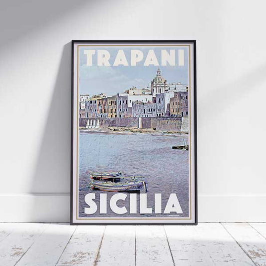 Framed TRAPANI SICILY POSTER | Limited Edition | Original Design by Alecse™ | Vintage Travel Poster Series