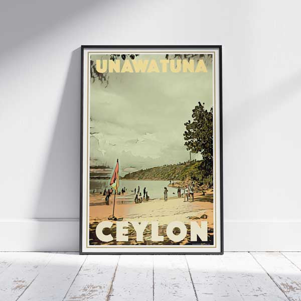 Framed UNAWATUNA CEYLON POSTER | Limited Edition | Original Design by Alecse™ | Vintage Travel Poster Series