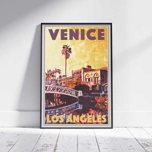 Framed Venice California Travel Poster by Alecse on White Wooden Floor