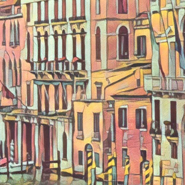 Close-up view of the Venice poster Canal Grande, showcasing Alecse’s soft-focus technique and retro-inspired details