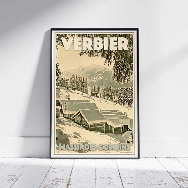 Framed VERBIER MASSIF DES COMBINS POSTER | Limited Edition | Original Design by Alecse™ | Vintage Travel Poster Series