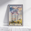 Limited edition 'Wijnhaven Rotterdam' poster by Alecse, featuring Dutch harbor architecture
