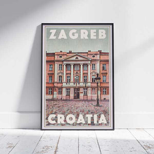 Zagreb Croatia travel poster by Alecse showing the city's architecture in a vintage-inspired graphic composition