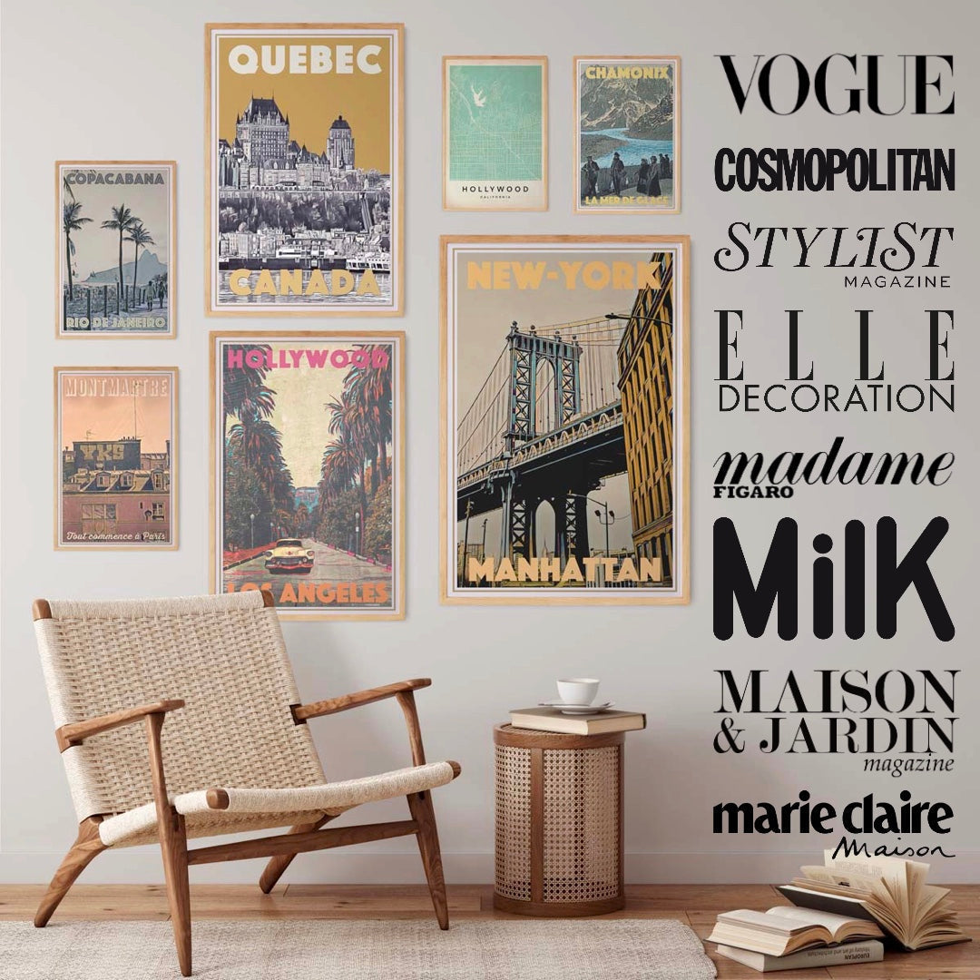 Nos affiches en édition limitée ont été publiées dans de nombreux magazines de décoration, de design d'intérieur, de mode et de style de vie