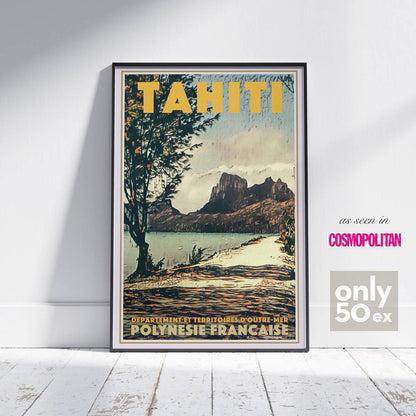 Framed Another Tahiti poster by Alecse showing a tropical Tahitian lagoon and mountains, limited edition 50 ex