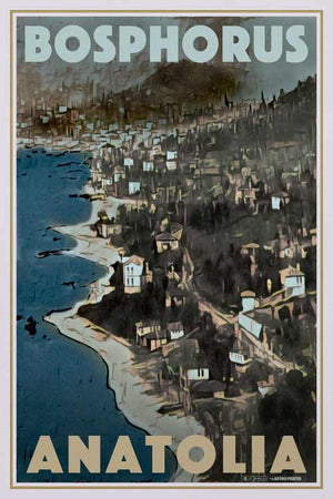 Bosphorus Anatolia Turkey travel poster by Alecse featuring the Bosphorus river and Anatolia in a vintage-inspired composition