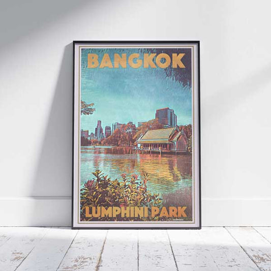 Bangkok Poster Lumphini Park Lake | Thailand Vintage Travel Poster by Alecse