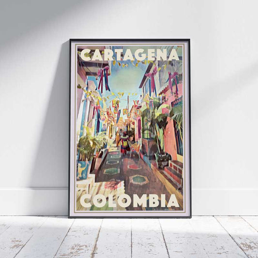 Cartagena Poster Happy, Colombie Affiche de voyage vintage par Alecse