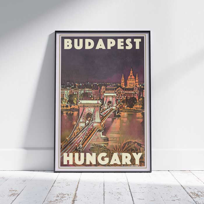 Budapest Poster Chainbridge | Hungary Travel Poster by Alecse