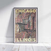 Chicago Poster Stairs by Alecse | Chicago Travel Poster