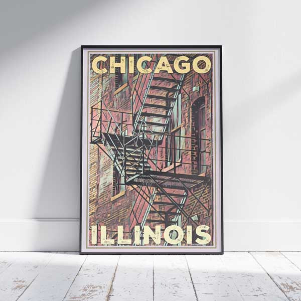 Chicago Poster Stairs by Alecse | Chicago Travel Poster