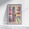 Grande roue d'affiche de Chicago | « Affiche de voyage de l'Illinois » par Alecse