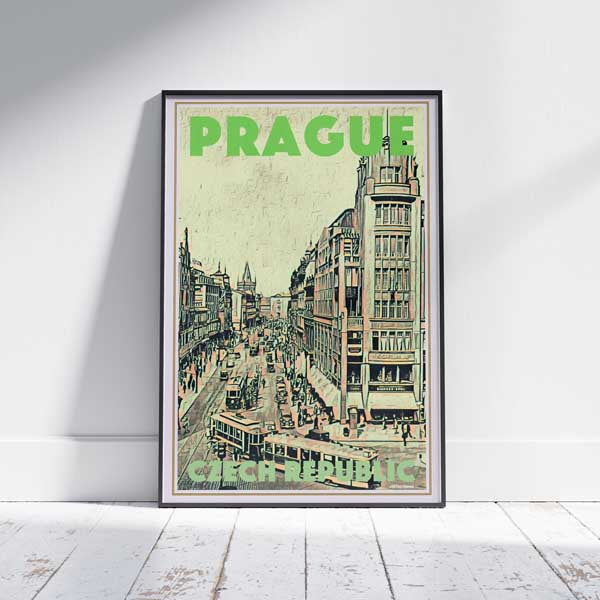 Affiche de Prague verte | « Affiche de voyage vintage de la République tchèque » par Alecse