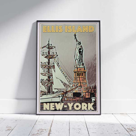 New York Poster Ellis Island Fregate | New York Vintage Travel Poster by Alecse