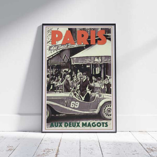 Affiche Paris 2 Magots, France Affiche de voyage vintage par Alecse