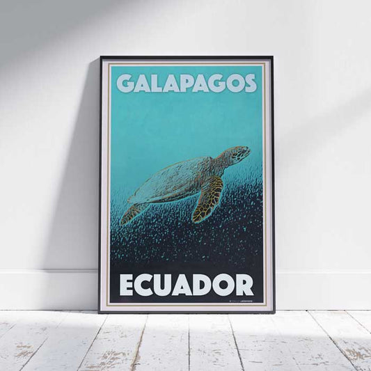 Galapagos Poster Turtle, Ecuador Vintage Travel Poster by Alecse