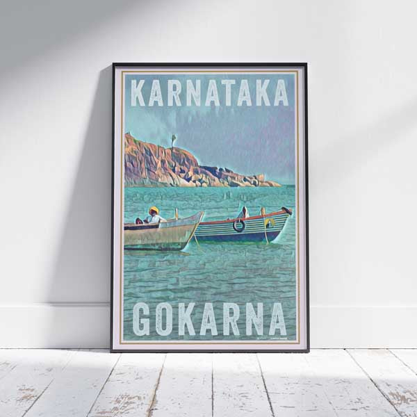 Gokarna Poster Boats, India Vintage Travel Poster by Alecse