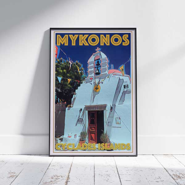 Église d'affiche de Mykonos | Grèce Vintage Travel Poster