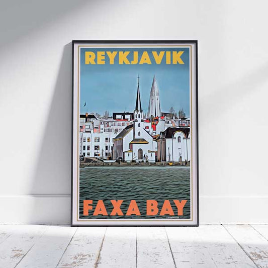 Reykjavic Poster Faxa Bay | Iceland Travel Poster by Alecse