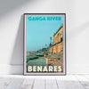 Benares Poster Ganga River, Inde Affiche de voyage vintage par Alecse