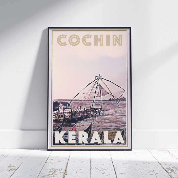 Kochi Poster Fishing Nets, Kerala Vintage Travel Poster par Alecse