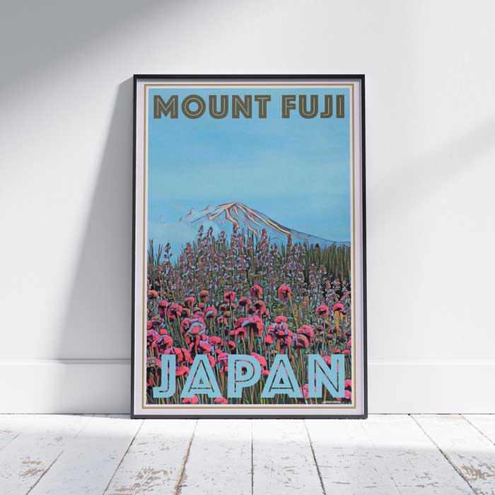 Japan Poster Fuji Flowers, Japan Vintage Travel Poster by Alecse