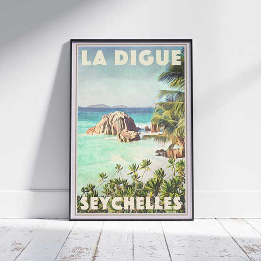 Affiche Seychelles La Digue | « Affiche de voyage vintage des Seychelles » par Alecse