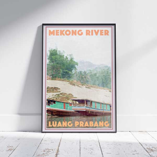Affiche du fleuve Mékong Luang Prabang | Affiche de voyage vintage du Laos