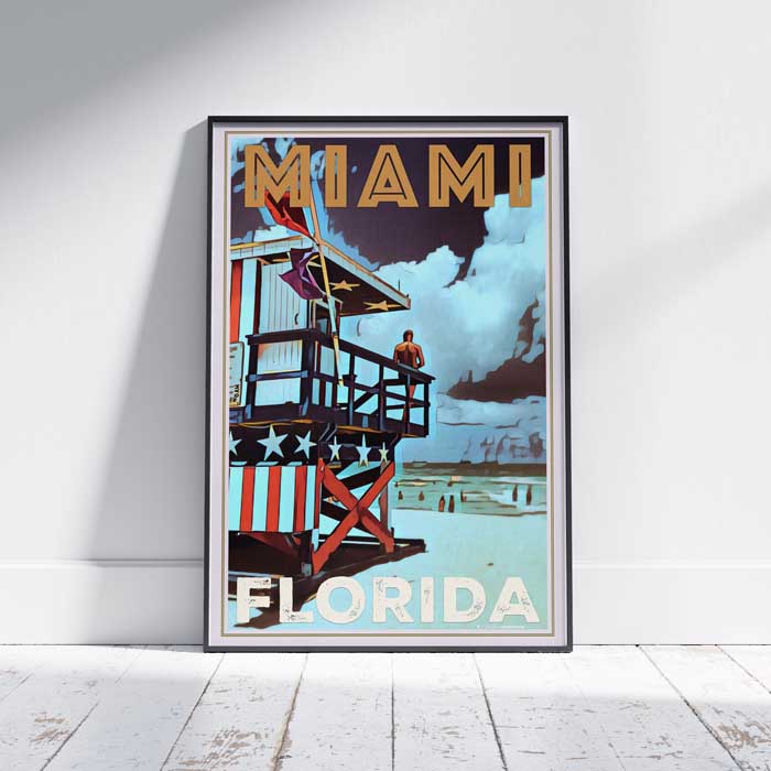 Affiche de Floride Miami Lifeguard, Affiche de voyage vintage de Floride par Alecse