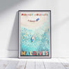 Affiche Maldives Perfect Holidays par Alecse, représentant le sable blanc et les eaux cristallines dans une superbe vue aérienne