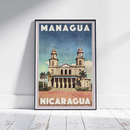 Managua Poster Cathedral de Santiago, Nicaragua Vintage Travel Poster bY Alecse