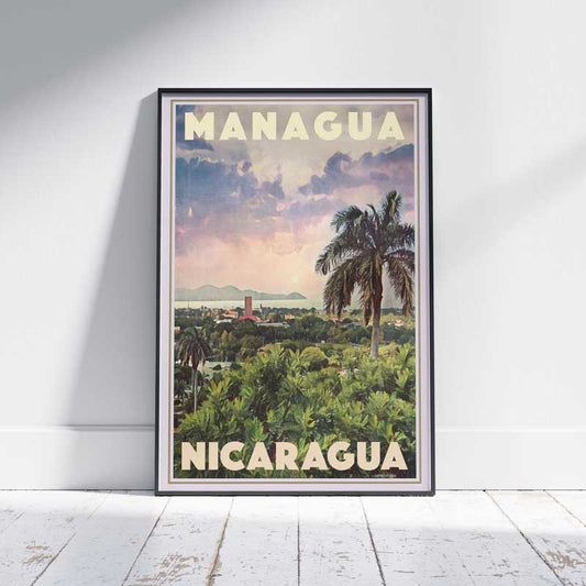 Affiche de Managua Coucher de soleil, Affiche de voyage vintage du Nicaragua par Alecse