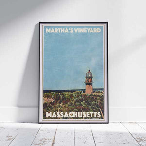 Martha's Vineyard Lighthouse Massachusetts travel poster by Alecse featuring a lighthouse in a vintage-inspired coastal composition