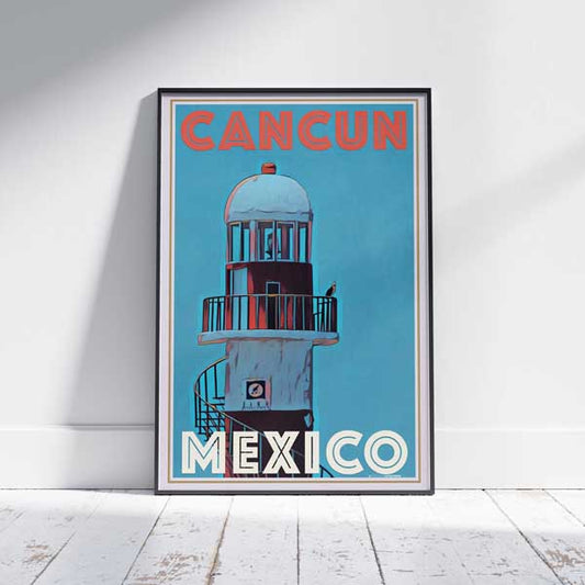 Phare d'affiche de Cancun | Affiche de voyage vintage du Mexique par Alecse