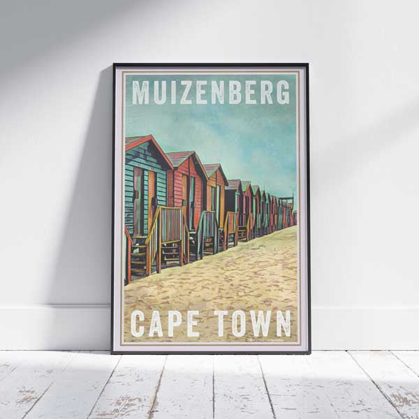 Muizenberg Poster Beach Boxes | Cape Town Travel Poster by Alecse