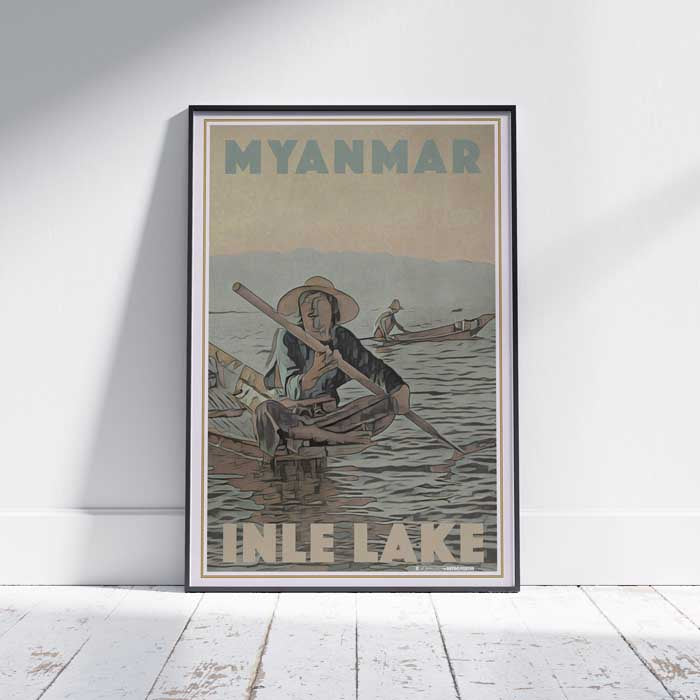 Myanmar Poster Inle Lake, Burma Vintage Travel Poster by Alecse