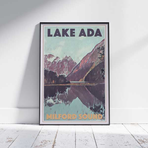 Milford Sound poster Lake Ada | New Zealand Travel Poster by Alecse