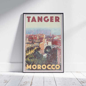 Tanger Morocco travel poster by Alecse showing a panoramic city view with warm-toned buildings