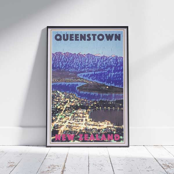New Zealand Poster Queenstown by Night  | Gallery Wall Print of New Zealand by Alecse